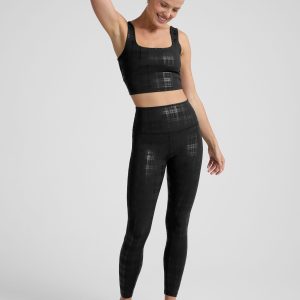 Plaid Foil Black High Waisted Midi Legging